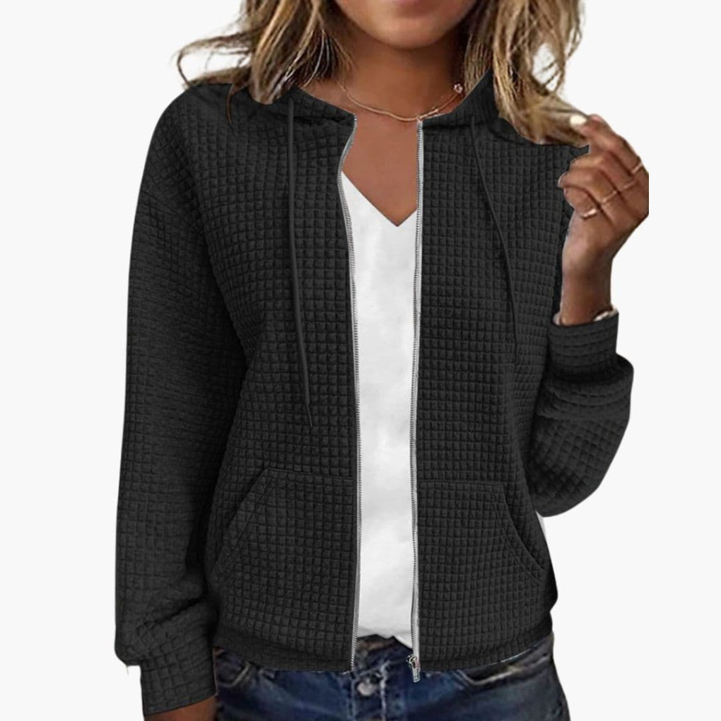 Wafelstructuur hoodie met rits - Mila