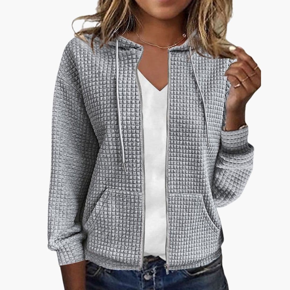 Zacht dames vest met rits en capuchon in wafelstructuur