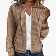 Zacht dames vest met rits en capuchon in wafelstructuur