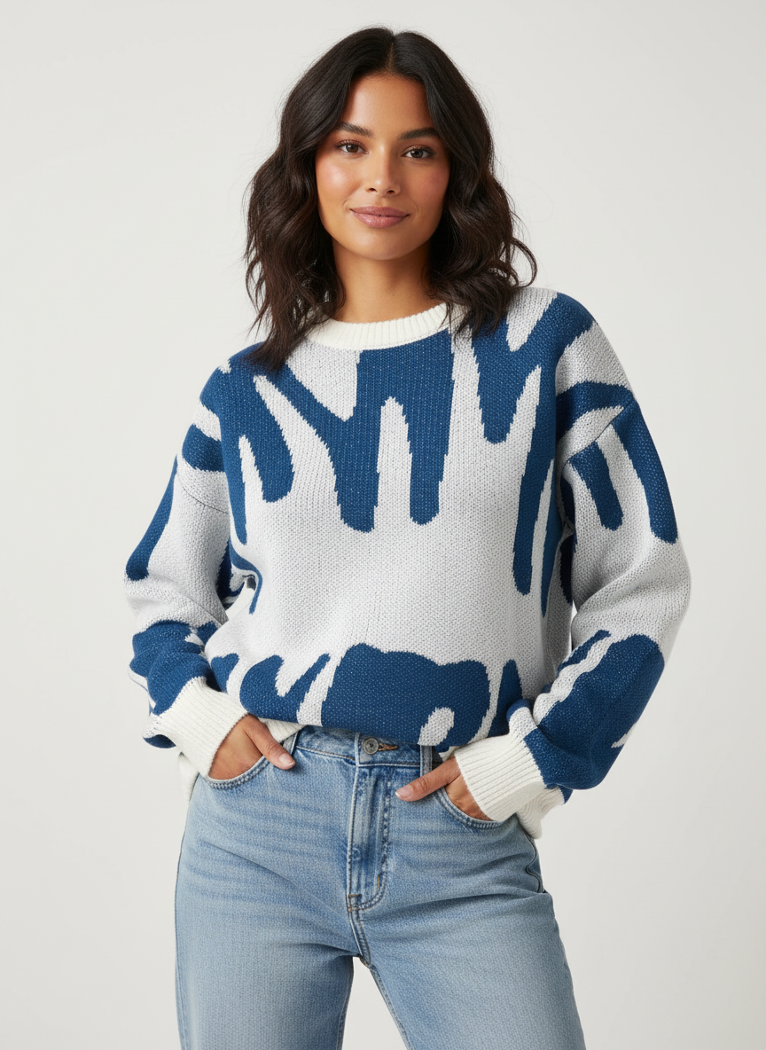 Abstracte gebreide trui met grafisch patroon – Isaline
