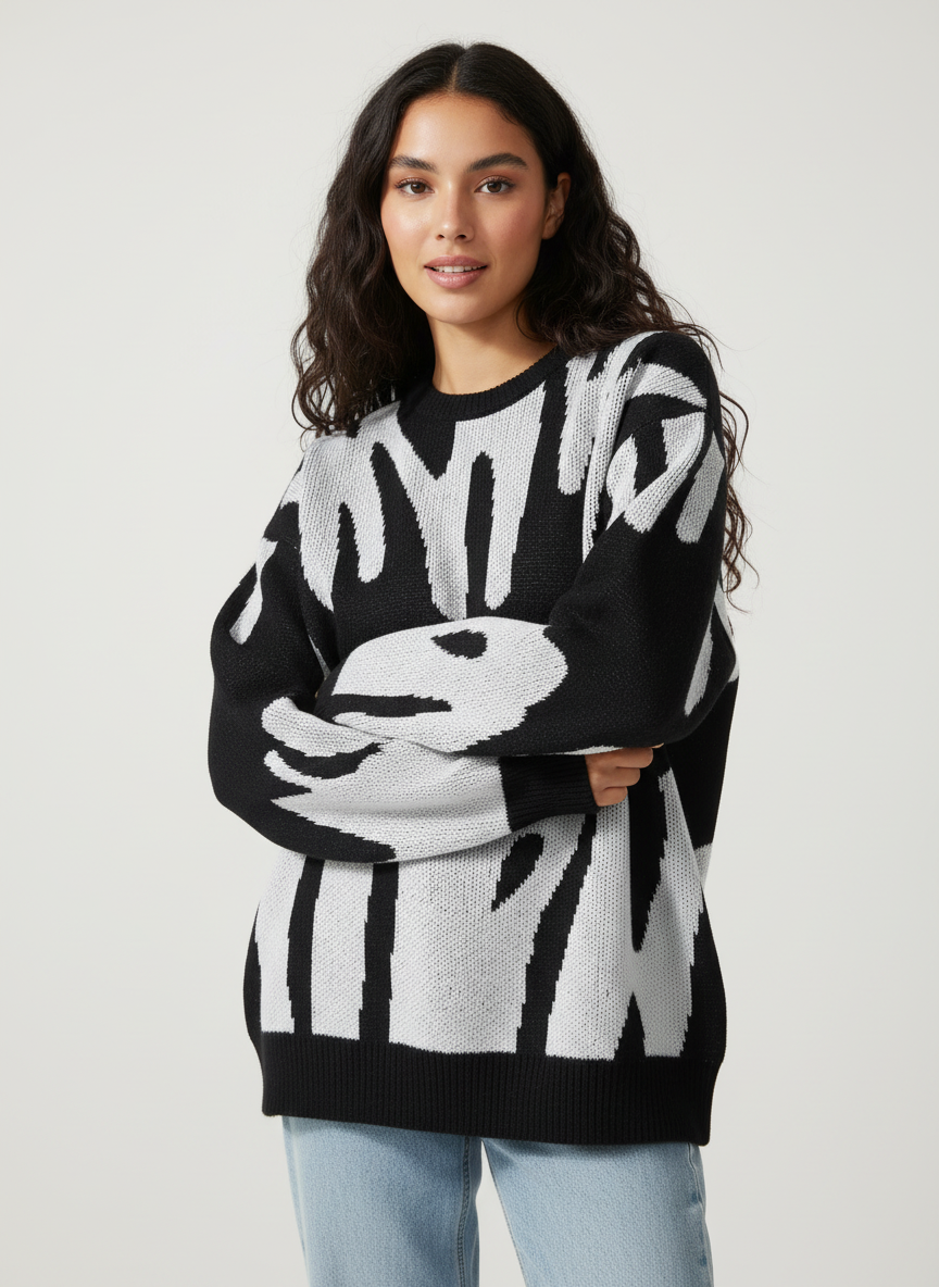 Abstracte gebreide trui met grafisch patroon – Isaline