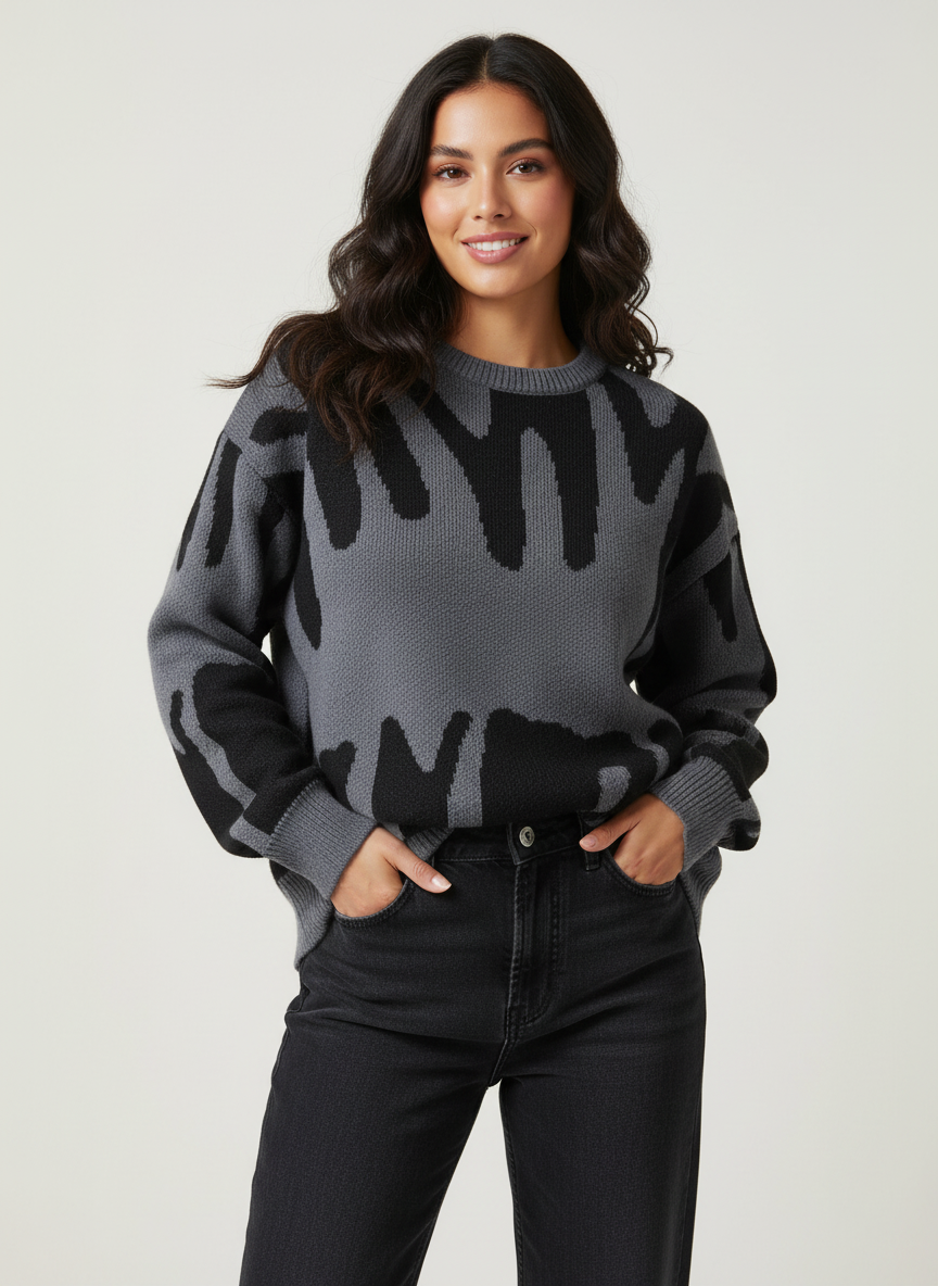 Abstracte gebreide trui met grafisch patroon – Isaline