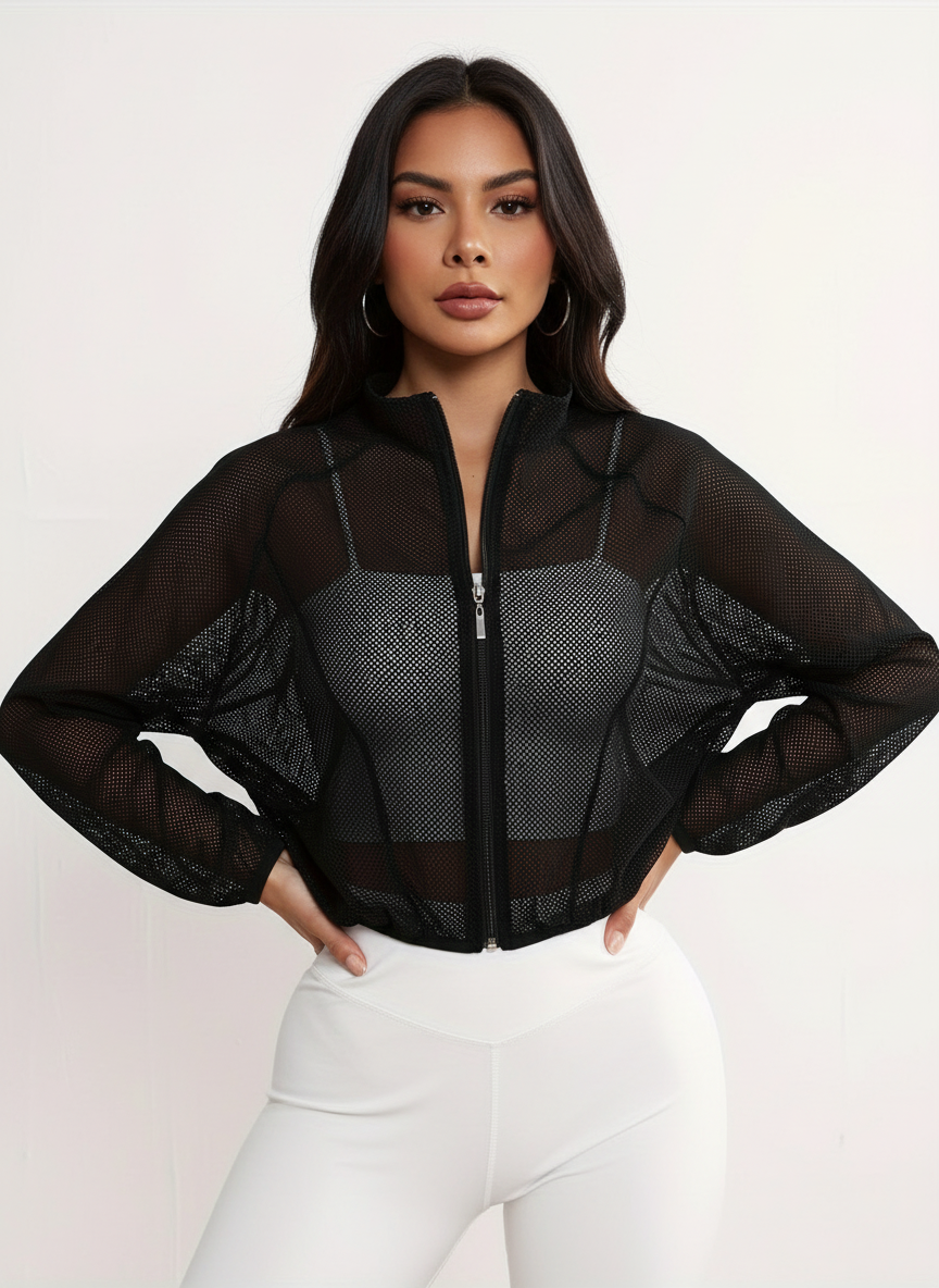 Ademend mesh jack met rits dames – Aero