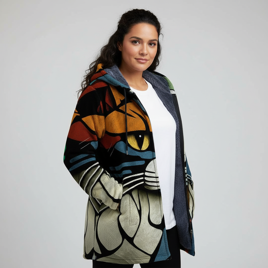 Artistieke hoodie jas met kattenprint - Nova