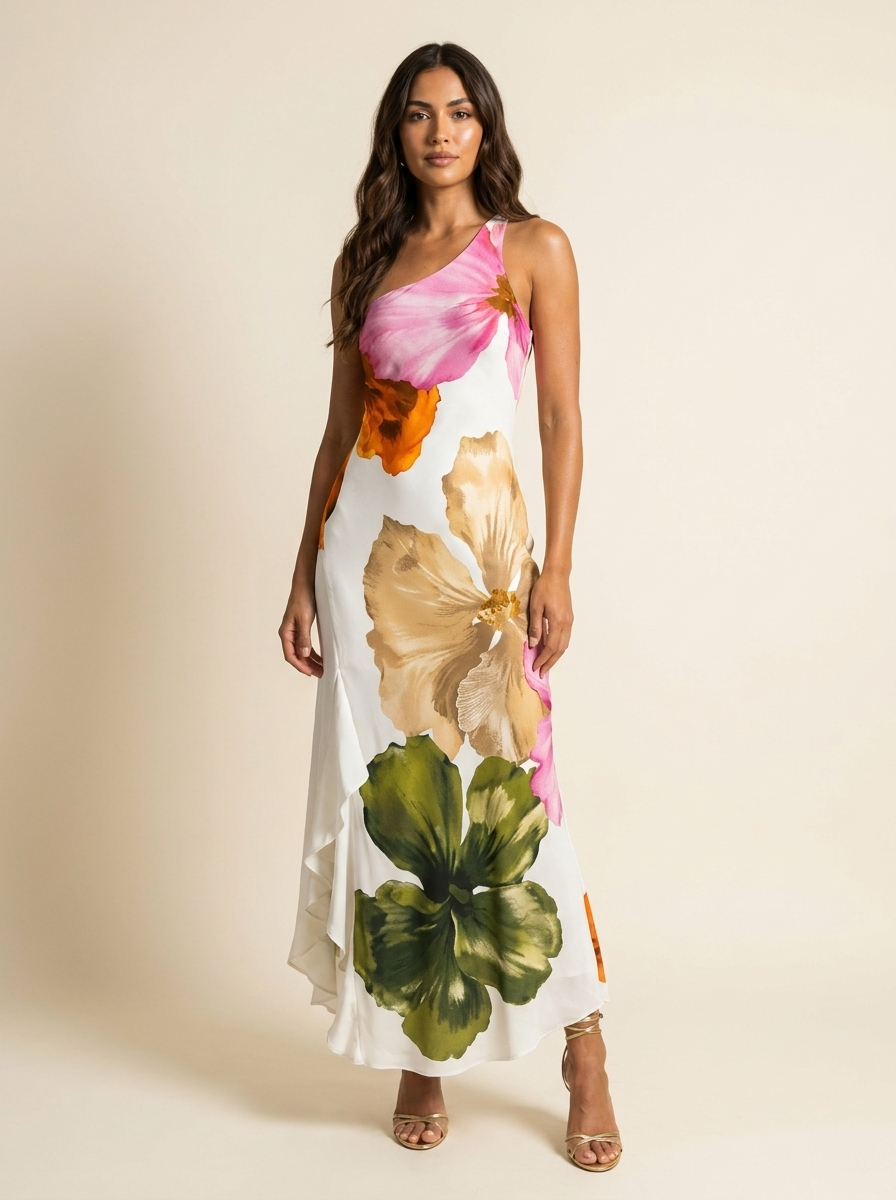 Asymmetrical maxi dress with luxurious floral print – Valérie