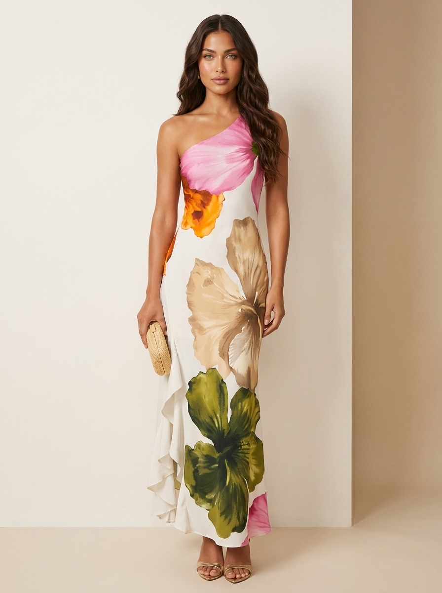 Asymmetrical maxi dress with luxurious floral print – Valérie
