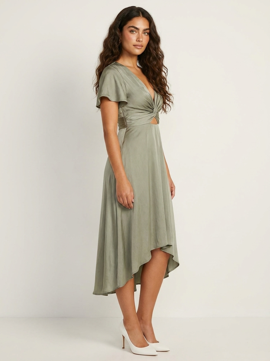 Asymmetrische midi jurk met twistdetail - Elara