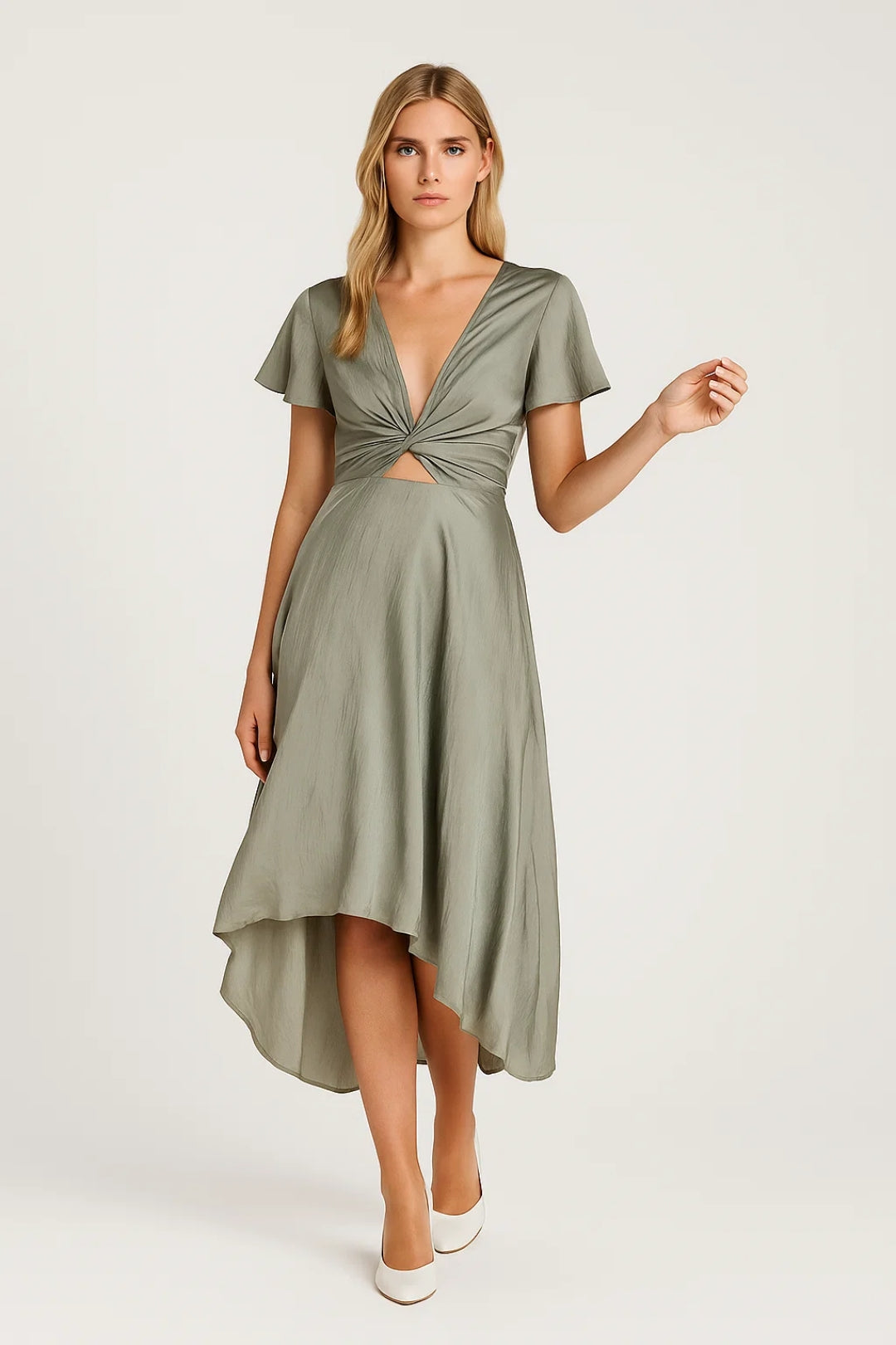 Asymmetrische midi jurk met twistdetail - Elara