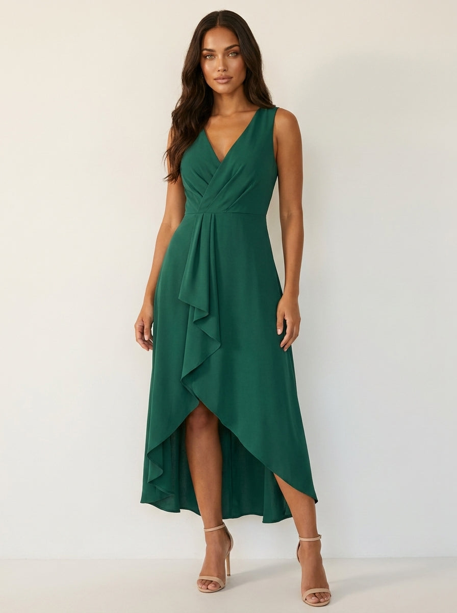 Asymmetrische midi jurk met watervaldetail - Elena