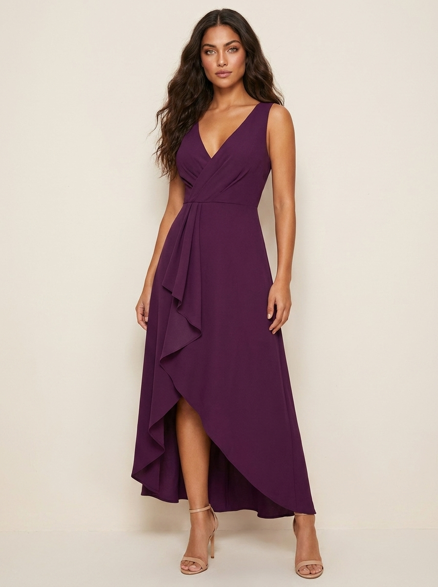 Asymmetrische midi jurk met watervaldetail - Elena