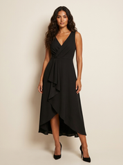 Asymmetrische midi jurk met watervaldetail - Elena