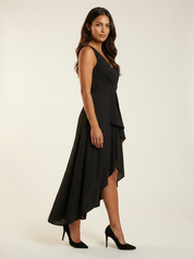 Asymmetrische midi jurk met watervaldetail - Elena