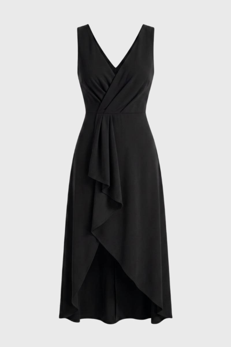 Asymmetrische midi jurk met watervaldetail - Elena