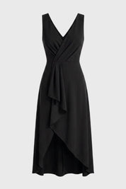 Asymmetrische midi jurk met watervaldetail - Elena