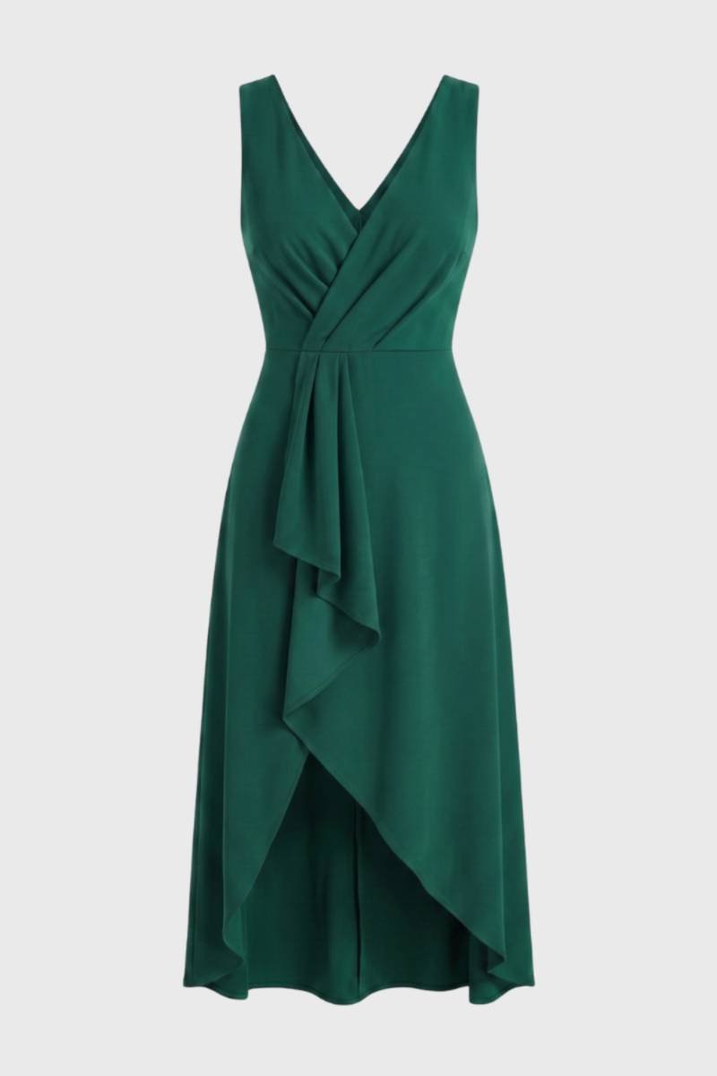 Asymmetrische midi jurk met watervaldetail - Elena