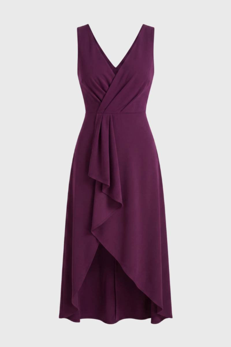 Asymmetrische midi jurk met watervaldetail - Elena