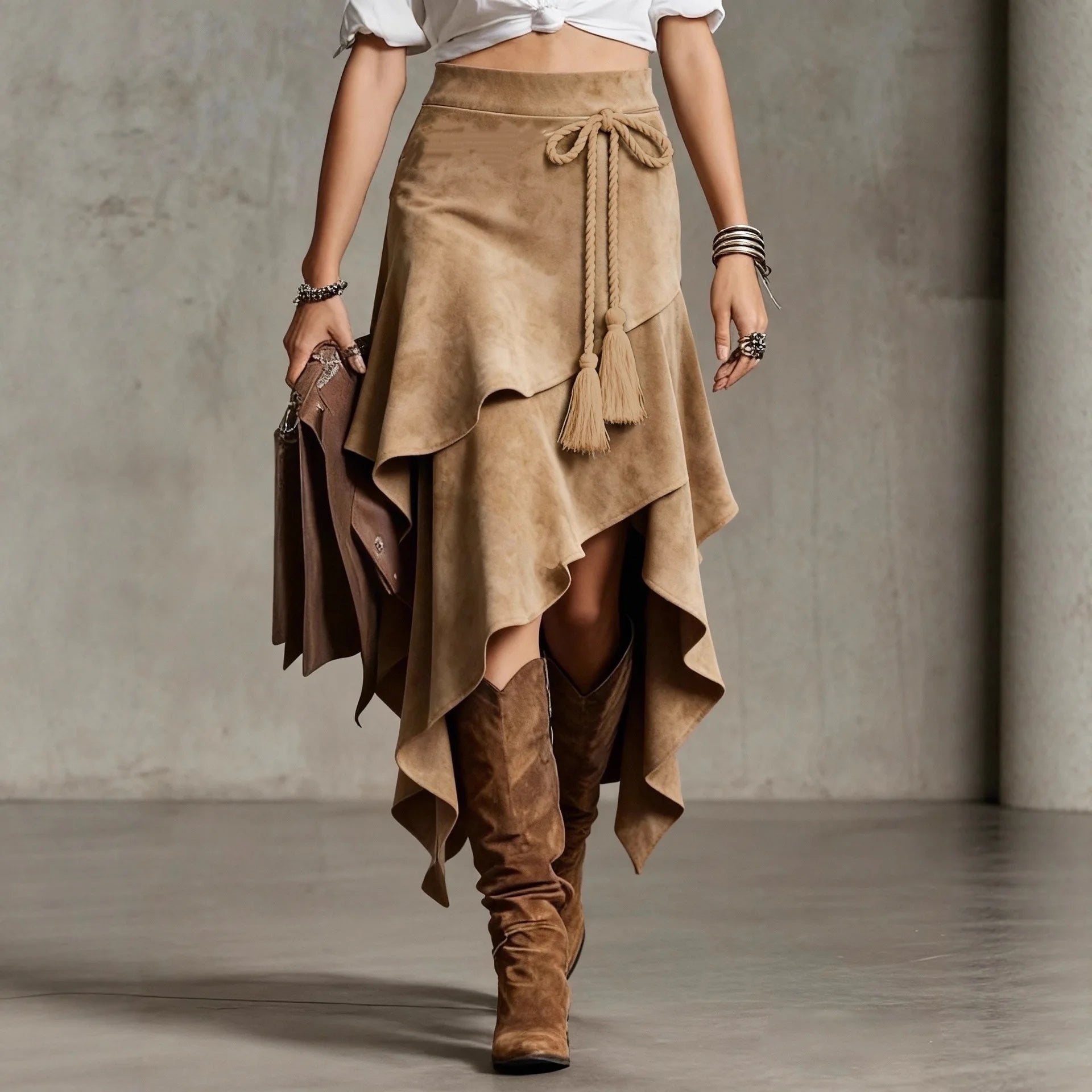 Asymmetrische suede wikkelrok – Alina