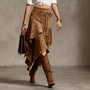 Asymmetrische suede wikkelrok – Alina