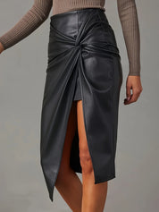 Asymmetrische vegan leren midi rok – Aria