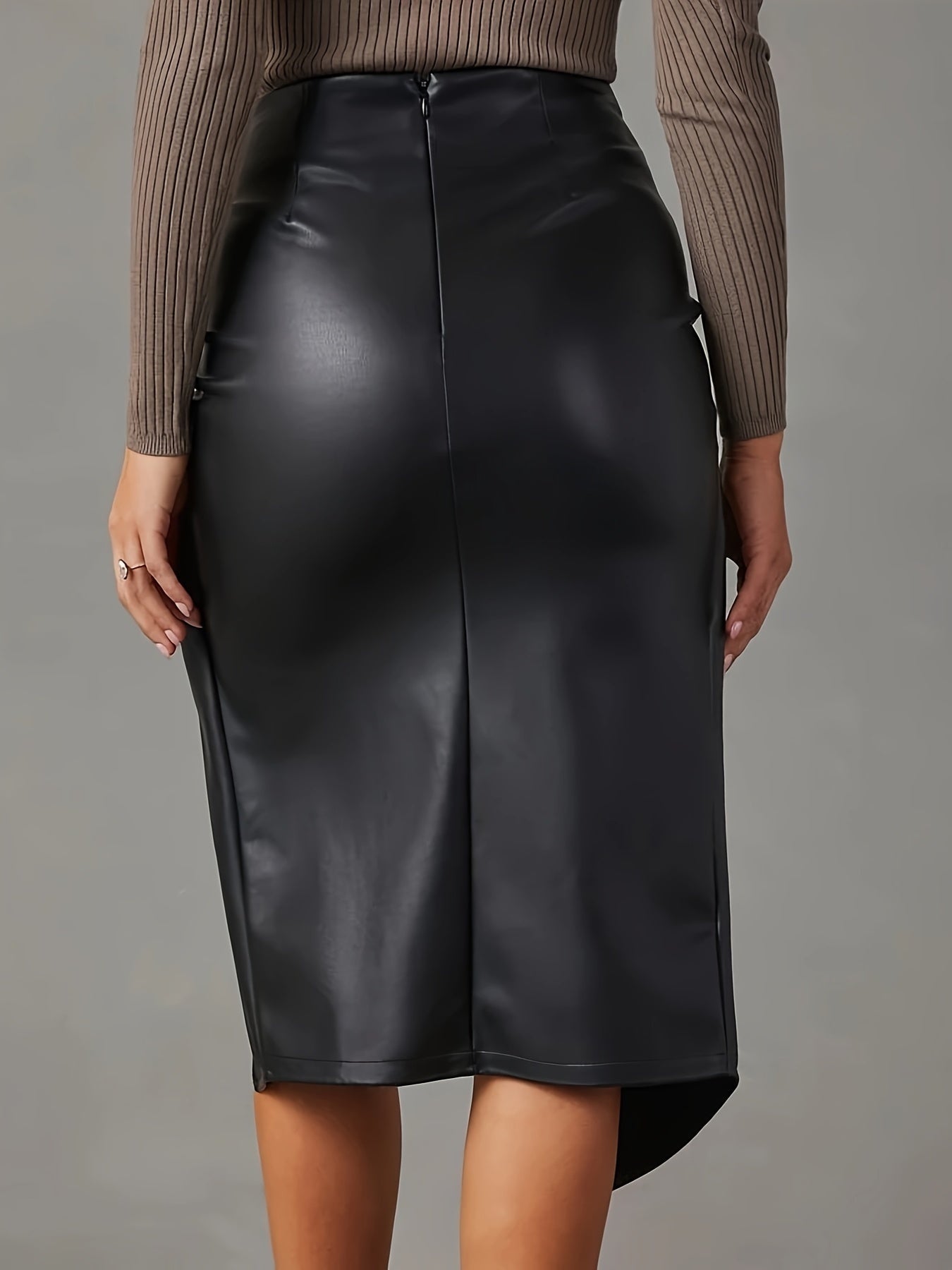 Asymmetrische vegan leren midi rok – Aria
