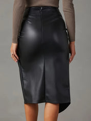 Asymmetrische vegan leren midi rok – Aria