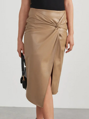 Asymmetrische vegan leren midi rok – Aria
