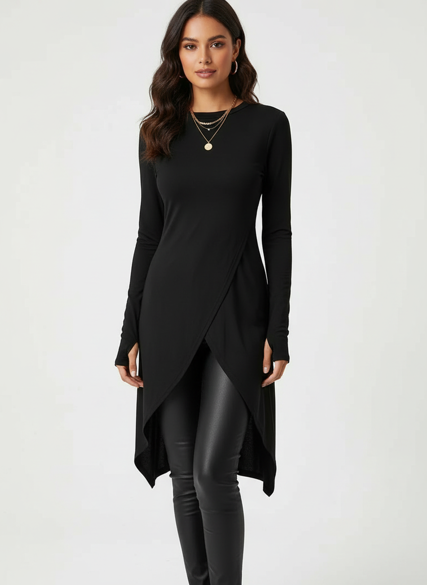 Asymmetrische wikkel tuniek dames met stretch – Livia