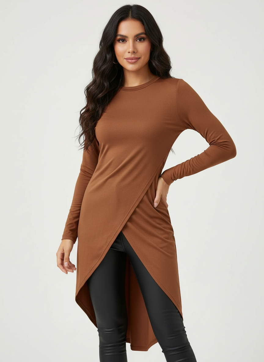 Asymmetrische wikkel tuniek dames met stretch – Livia