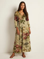 Bloemen maxi jurk met V-hals - Benthe
