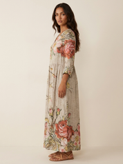 Bloemen maxi jurk met V-hals - Benthe