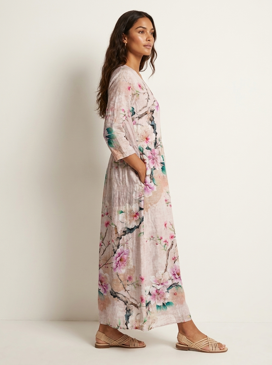 Bloemen maxi jurk met V-hals - Benthe