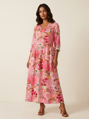 Bloemen maxi jurk met V-hals - Benthe