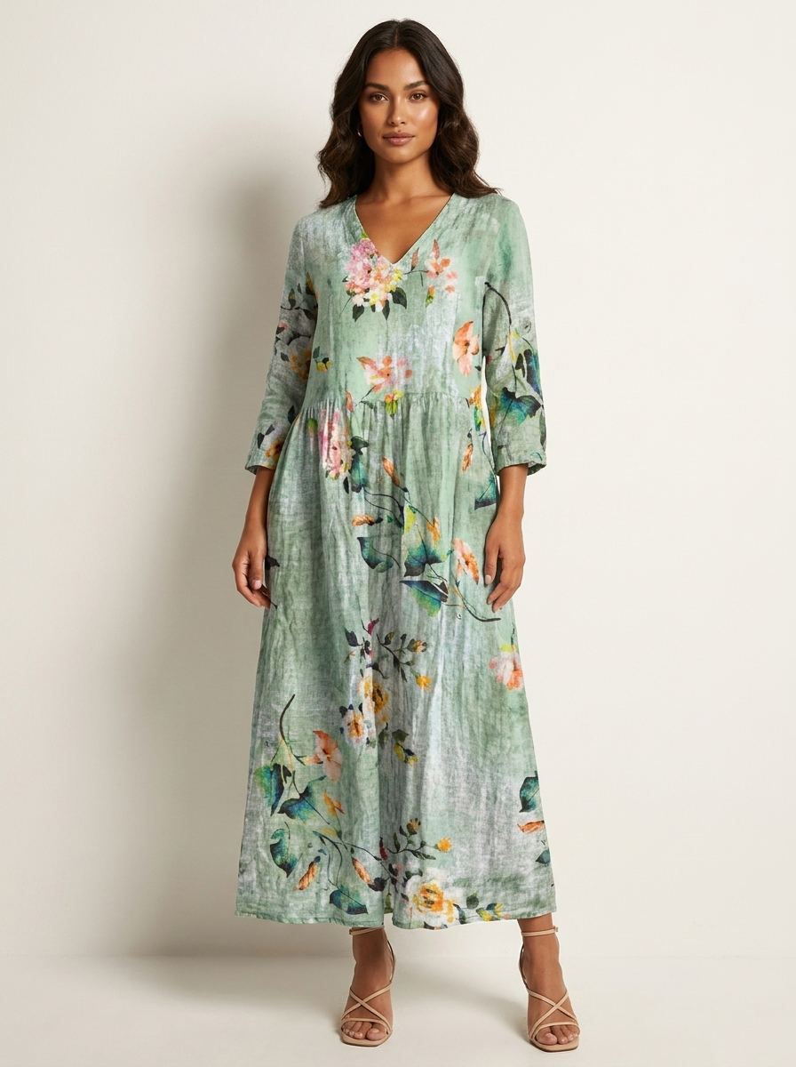 Bloemen maxi jurk met V-hals - Benthe