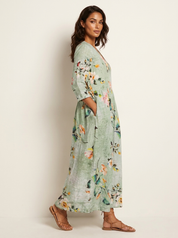 Bloemen maxi jurk met V-hals - Benthe