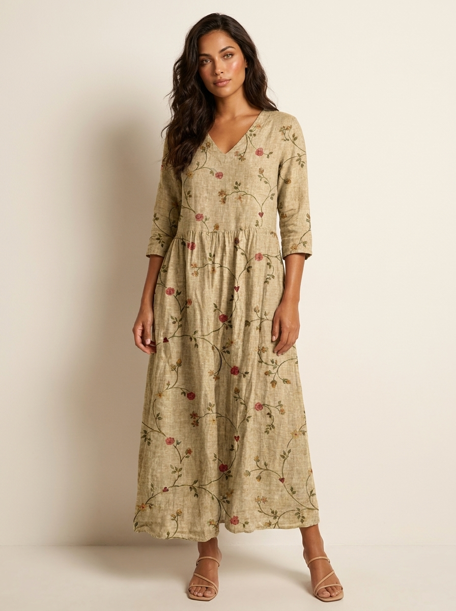 Bloemen maxi jurk met V-hals - Benthe