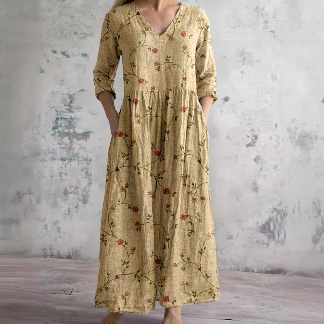 Bloemen maxi jurk met V-hals - Benthe