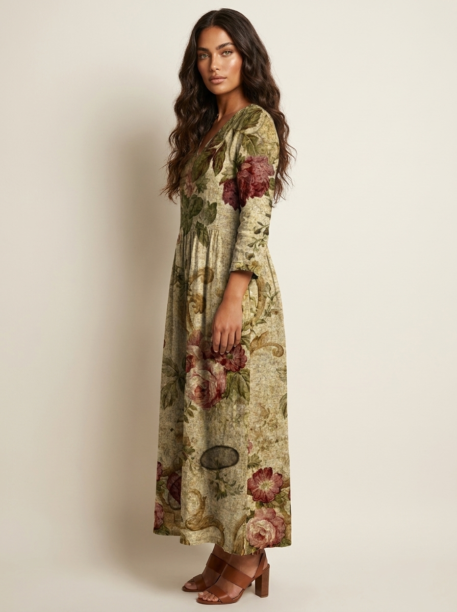Bloemen maxi jurk met V-hals - Benthe