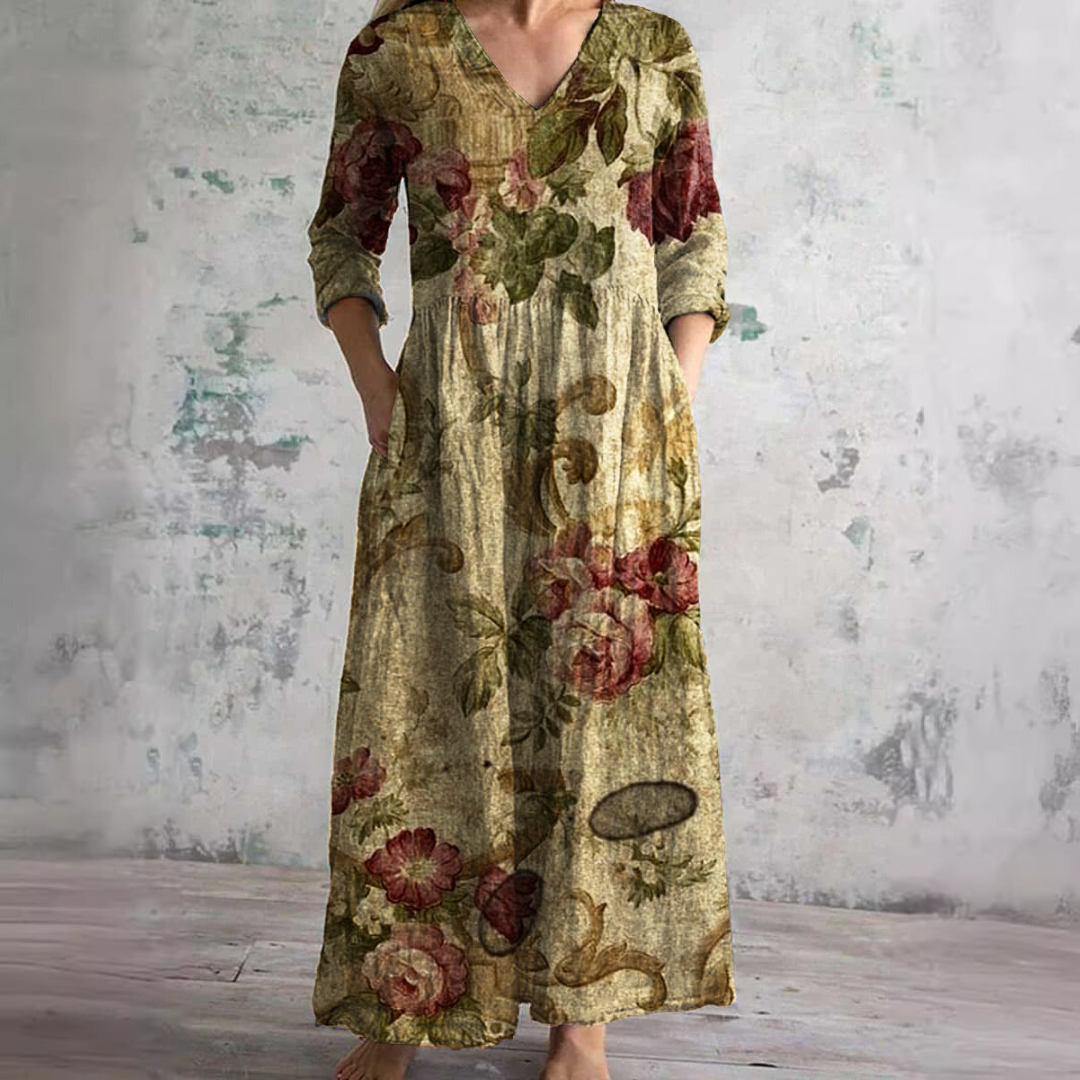 Bloemen maxi jurk met V-hals - Benthe