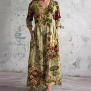 Bloemen maxi jurk met V-hals - Benthe