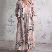 Bloemen maxi jurk met V-hals - Benthe