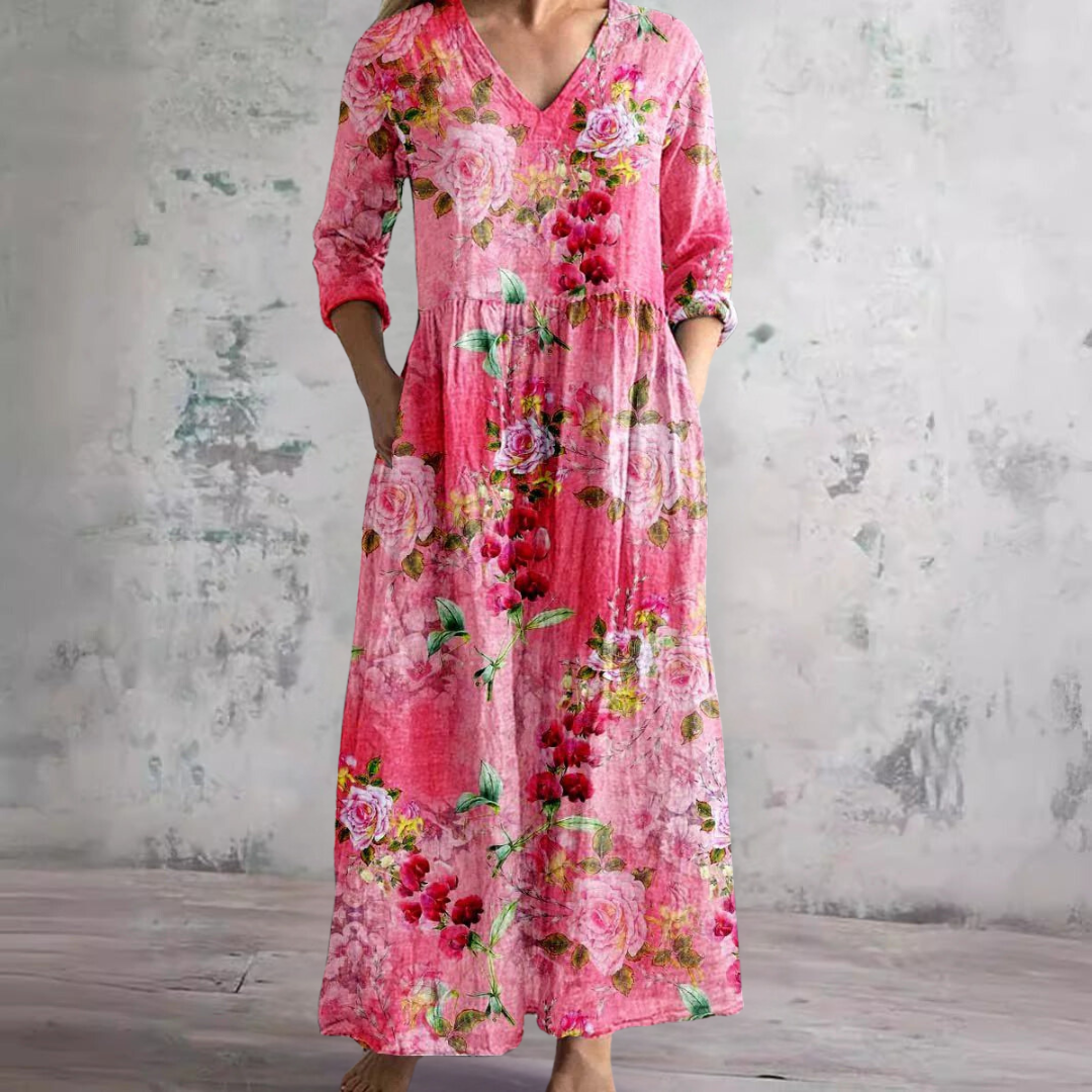 Bloemen maxi jurk met V-hals - Benthe