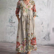 Bloemen maxi jurk met V-hals - Benthe