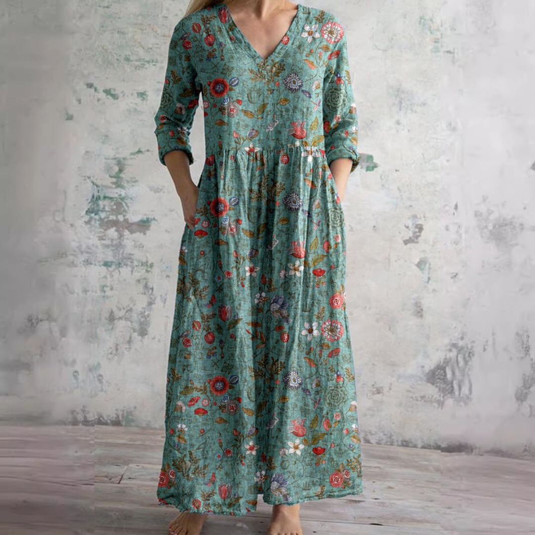 Bloemen maxi jurk met V-hals - Benthe