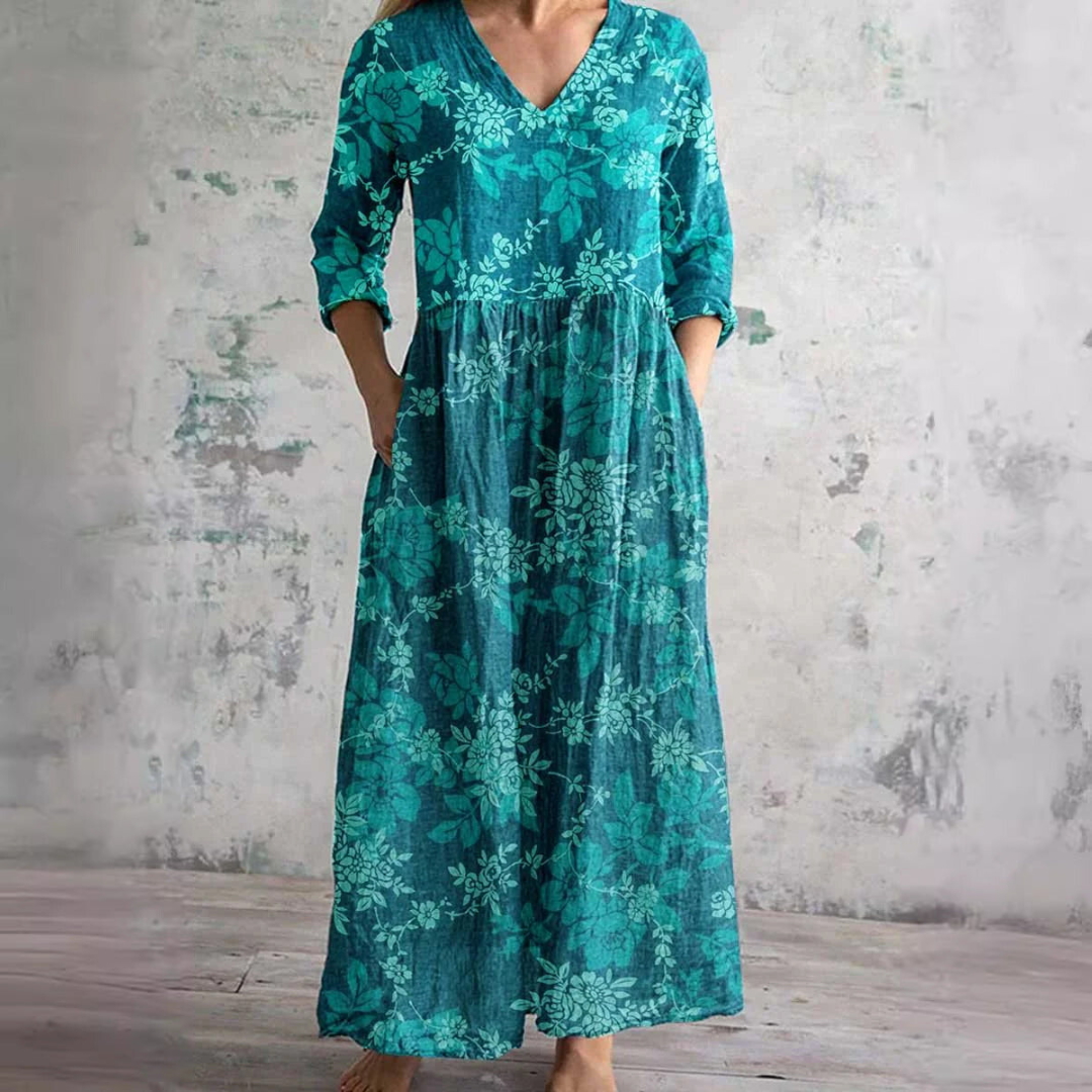 Bloemen maxi jurk met V-hals - Benthe