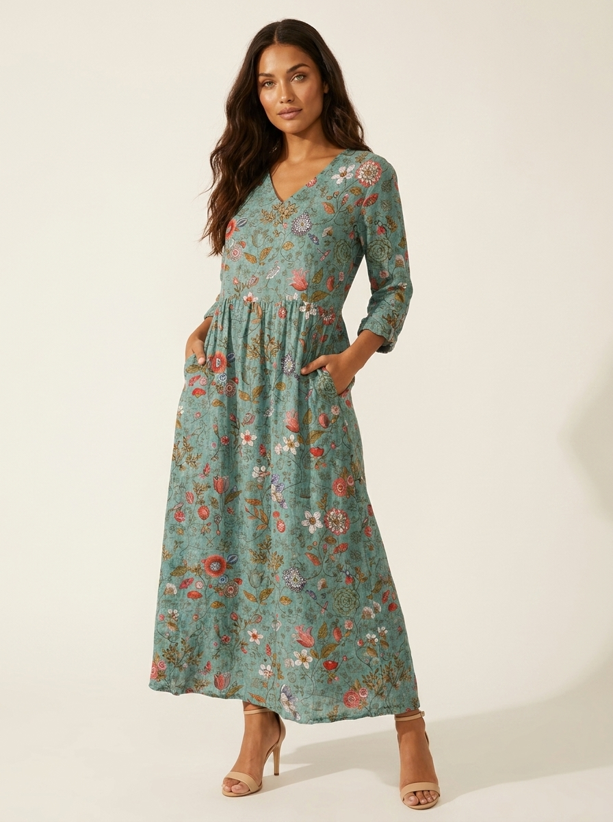 Bloemen maxi jurk met V-hals - Benthe