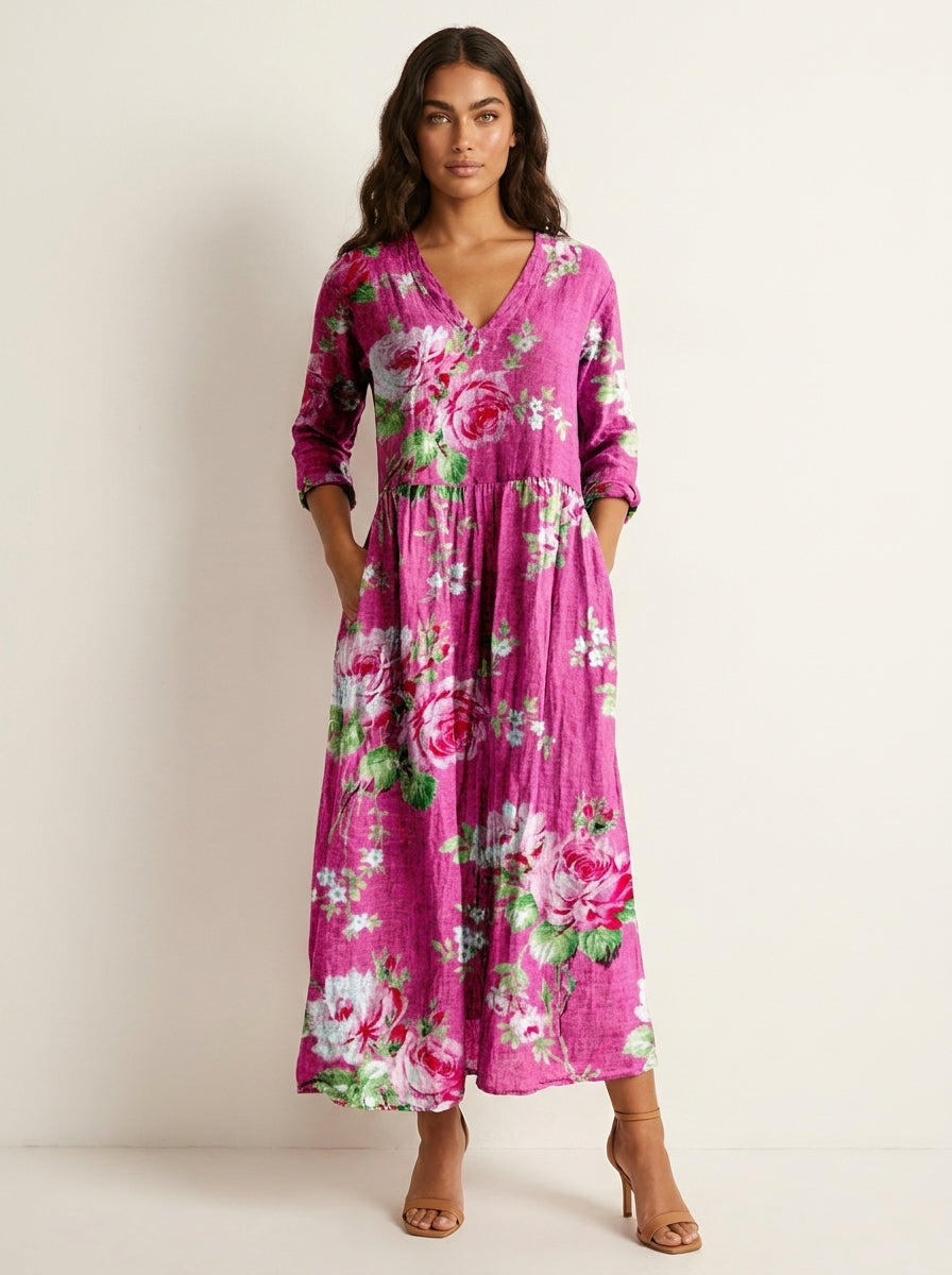 Bloemen maxi jurk met V-hals - Benthe