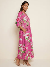 Bloemen maxi jurk met V-hals - Benthe