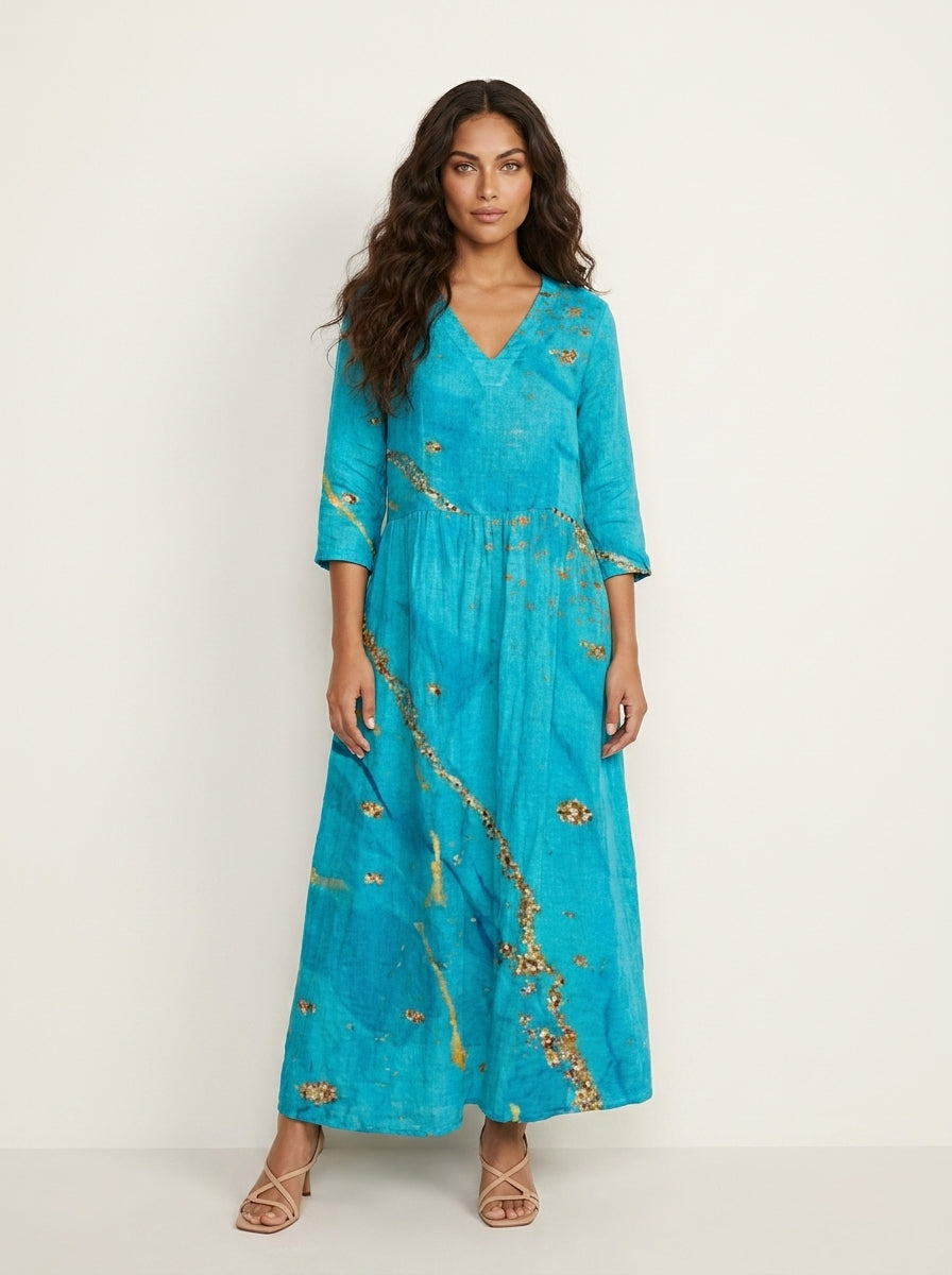 Bloemen maxi jurk met V-hals - Benthe