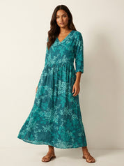 Bloemen maxi jurk met V-hals - Benthe