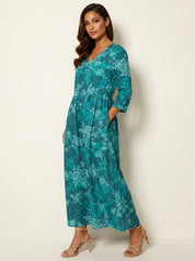 Bloemen maxi jurk met V-hals - Benthe